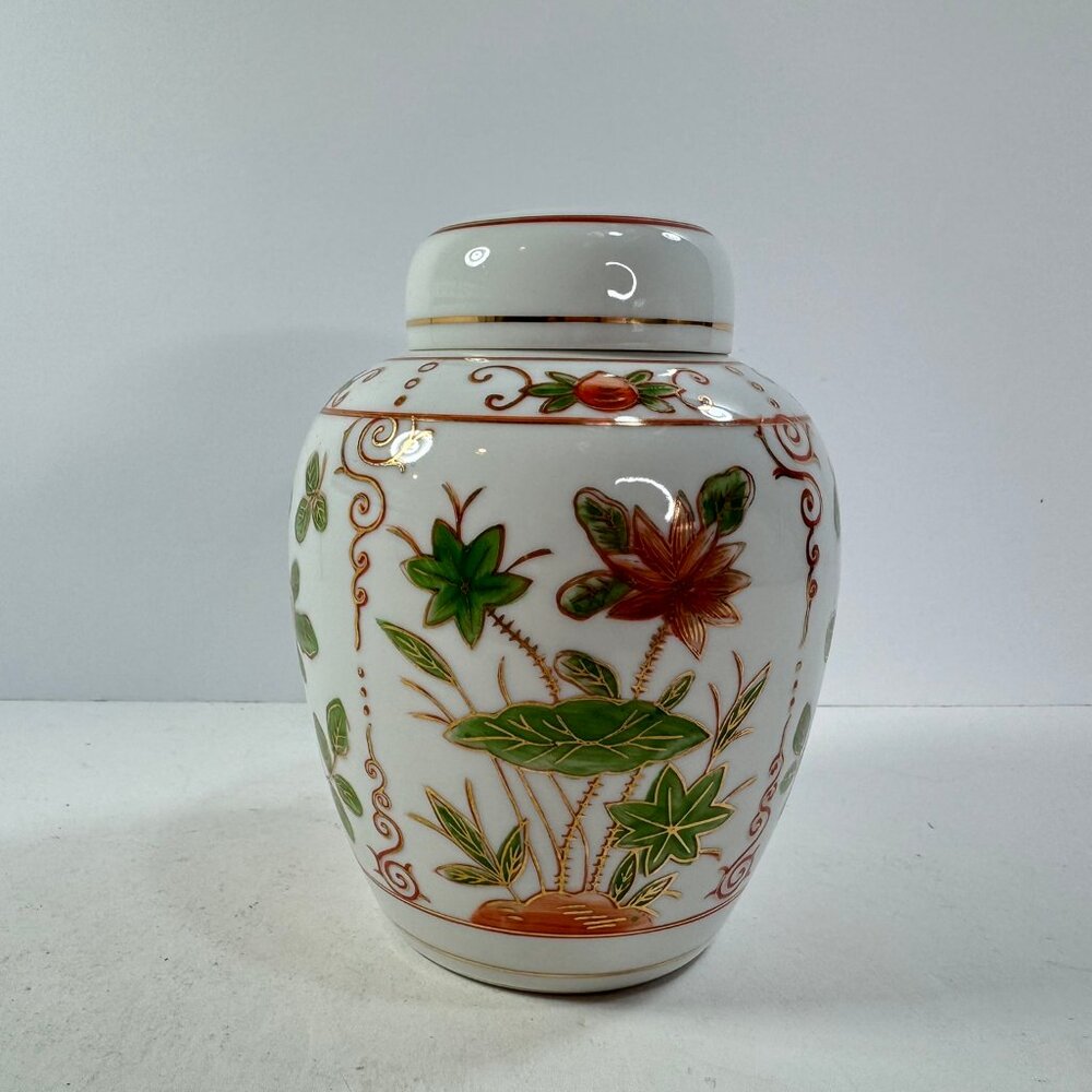 Vtg Small Porcelain Ceramic Ginger Jar Floral Andrea by Sadek 6" tall